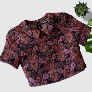 Boho Chic Collared Paisley Crop Top